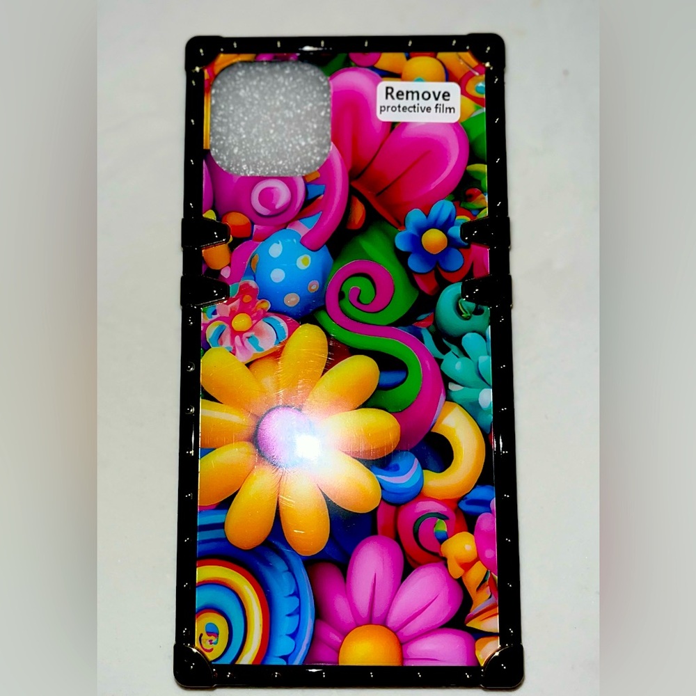 iPhone 13 Squared Colorful Floral Prints Silicone Soft Case NWT
